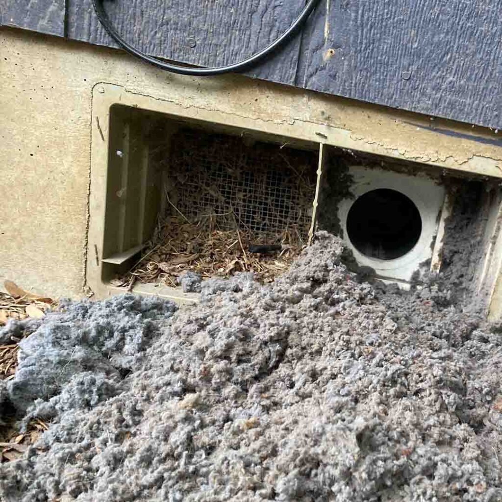 Clogged dryer vent with heavy lint buildup