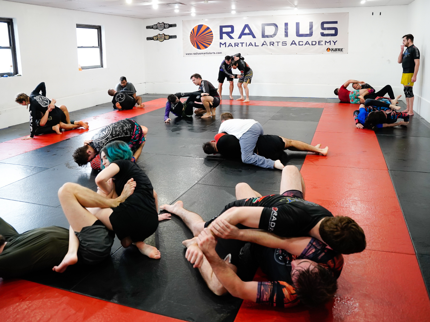 Adult Brazilian Jiu-Jitsu class training at Radius Martial Arts Academy in Fairfield, CT