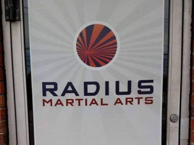 The Big Red Door entrance to Radius Martial Arts Academy in Fairfield, Connecticut